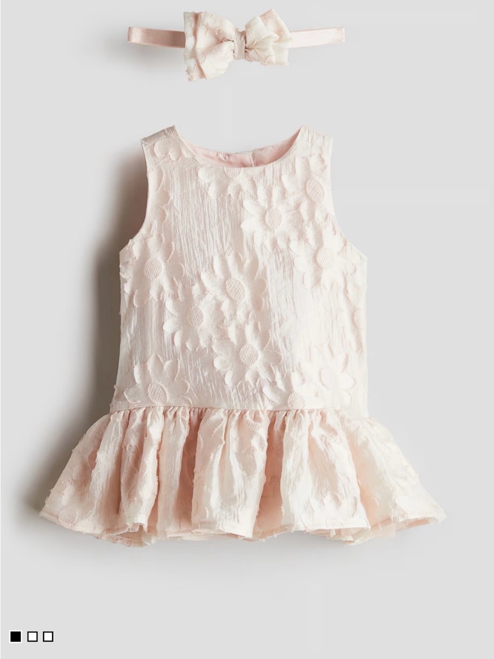 H&M Pale Pink Floral Textured Peplum Dress with Bow Headband size 4t
